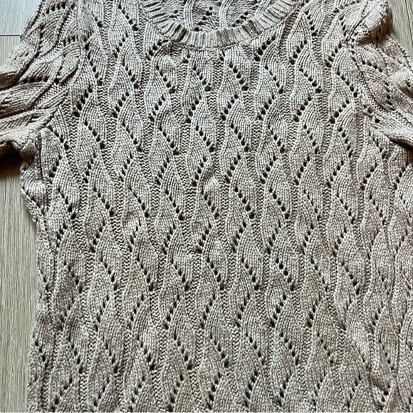 LOFT tan wool blend crochet pullover Long Sleeve sweater SZ M - Picture 3 of 8